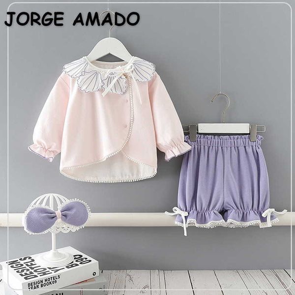 spring baby girls 2-pcs sets long puff sleeves shell shirts + bow shorts with headwear children clothes e9120 210610, White
spring baby girls 2-pcs sets long puff sleeves shell shirts + bow shorts with headwear children clothes e9120 210610, White