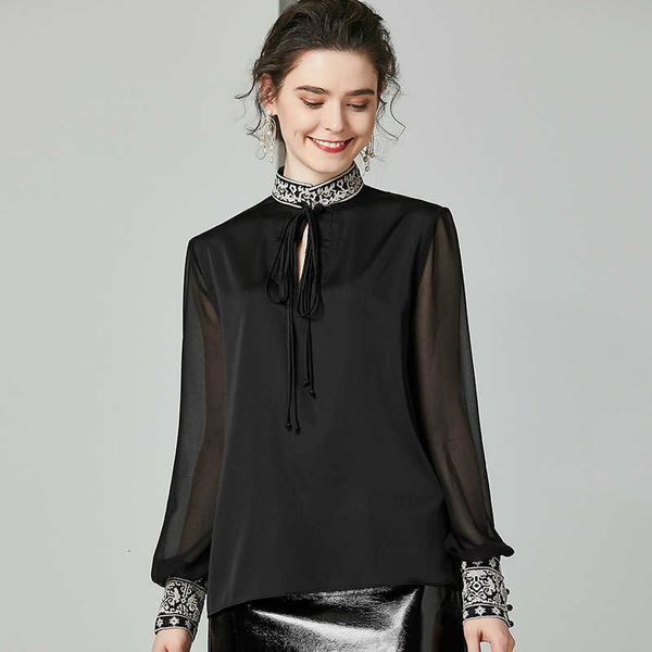 women's two piece pants pants spring fashion black shirts women stand neck vintage embroidery patchwork long sleeve silk shirt f t1gl, White
women's two piece pants pants spring fashion black shirts women stand neck vintage embroidery patchwork long sleeve silk shirt f t1gl, White