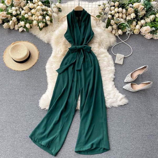 green/pink/blue romper women vintage sleeveless v-neck high waist wide leg jumpsuit female fashion playsuit summer 210426, Black;white
green/pink/blue romper women vintage sleeveless v-neck high waist wide leg jumpsuit female fashion playsuit summer 210426, Black;white