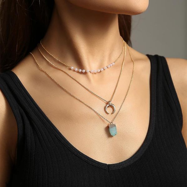 pendant necklaces multi-layered crescent green natural stone pearl necklace for women daily all-match gold color trendy female jewelry, Silver
pendant necklaces multi-layered crescent green natural stone pearl necklace for women daily all-match gold color trendy female jewelry, Silver