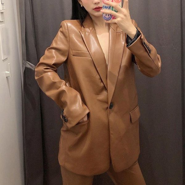 women's suits & blazers vintage notched collar outerwear coat women fashion pu faux leather blazer long sleeve single button brown jack, White;black
women's suits & blazers vintage notched collar outerwear coat women fashion pu faux leather blazer long sleeve single button brown jack, White;black