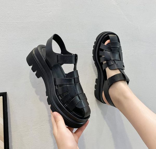 summer layer cowhide korean version versatile casual muffin thick-soled raised leather roman sandals women, Black
summer layer cowhide korean version versatile casual muffin thick-soled raised leather roman sandals women, Black