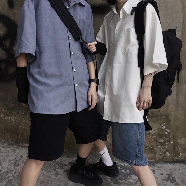 women's blouses & shirts shirt 2021 summer vintage streetwear solid color short sleeve lapel baggy couples dress single breasted blouse, White
women's blouses & shirts shirt 2021 summer vintage streetwear solid color short sleeve lapel baggy couples dress single breasted blouse, White