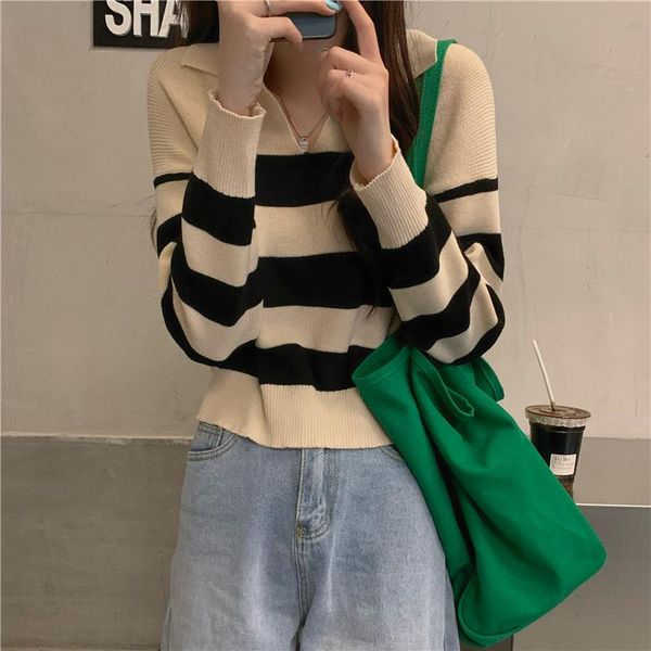 women's sweaters women korean striped knitted sweater v neck loose all-match jumper female elegant oversize pullovers chic casual h420, White;black
women's sweaters women korean striped knitted sweater v neck loose all-match jumper female elegant oversize pullovers chic casual h420, White;black