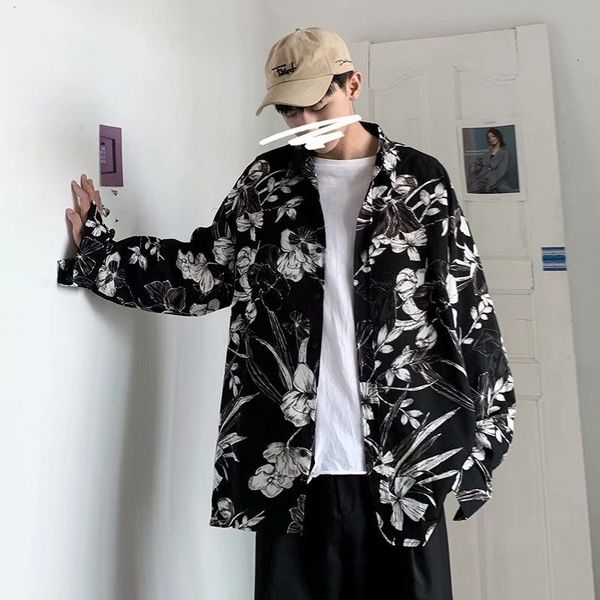 men's casual shirts spring autumn flower fashion printed men streetwear korean loose long sleeve mens dress vmt8, White;black
men's casual shirts spring autumn flower fashion printed men streetwear korean loose long sleeve mens dress vmt8, White;black