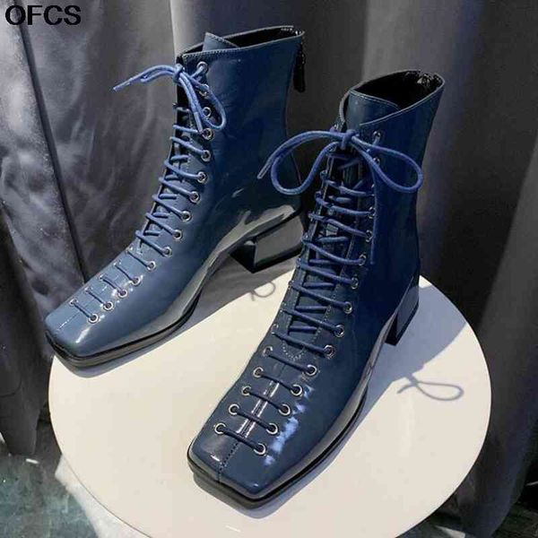 boots fashion woman square toe lace up ankle lady shoes patent leather retro style women 6hkg, Black
boots fashion woman square toe lace up ankle lady shoes patent leather retro style women 6hkg, Black