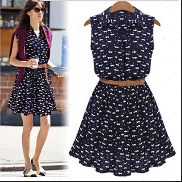women dress summer shirts cat footprints pattern turn down collar casual sleeveless dresses with belt fashion mini, Black;gray
women dress summer shirts cat footprints pattern turn down collar casual sleeveless dresses with belt fashion mini, Black;gray