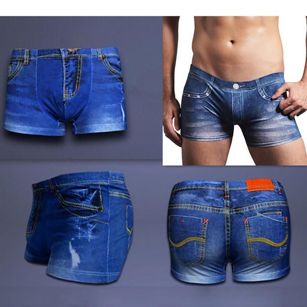men's stretch male shorts denim pattern fake jeans print cotton briefs underwear underpants men, Black;white
men's stretch male shorts denim pattern fake jeans print cotton briefs underwear underpants men, Black;white