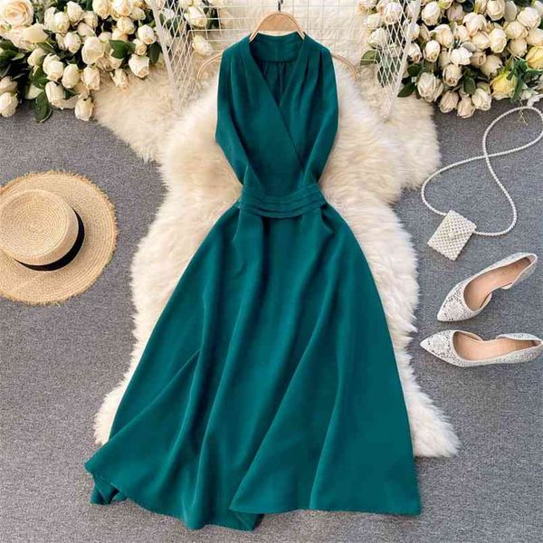 spring european american retro vestidos women's cross v-neck sleeveless waist slimming solid color midi dress c672 210506, Black;gray
spring european american retro vestidos women's cross v-neck sleeveless waist slimming solid color midi dress c672 210506, Black;gray