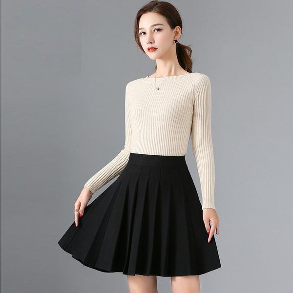 autumn winter women's skirt korean style solid color high waist knitted pleated casual short female skirts gx461, Black
autumn winter women's skirt korean style solid color high waist knitted pleated casual short female skirts gx461, Black