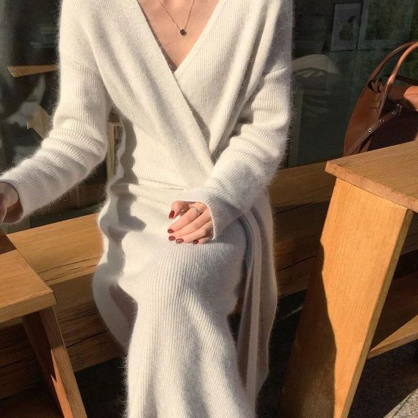 korean cashmere sweater dress women vintage fashion office lady v neck warm thick autumn winter long knitted vestidos casual dresses, Black;gray
korean cashmere sweater dress women vintage fashion office lady v neck warm thick autumn winter long knitted vestidos casual dresses, Black;gray