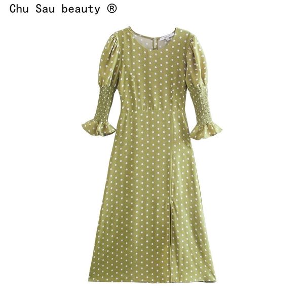 summer chic o-neck elastic cuffs polka dot lotus leaf sleeve dress split retro holiday style long skirt fashion 210508, Black;gray
summer chic o-neck elastic cuffs polka dot lotus leaf sleeve dress split retro holiday style long skirt fashion 210508, Black;gray