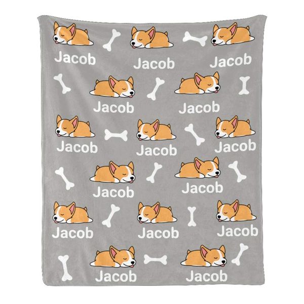 Cute Corgi Dog Grey Personalized Throw Blanket Super Soft for Boy & Girl, Custom Fleece Blanket with Your Name Birthday Wedding
Cute Corgi Dog Grey Personalized Throw Blanket Super Soft for Boy & Girl, Custom Fleece Blanket with Your Name Birthday Wedding