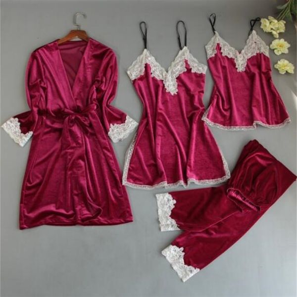women's sleepwear fdfklak 4 pieces sleepwear pyjamas women gold velvet warm pajamas set autumn winter ladies pijamas lace nightwear clo, Black;red
women's sleepwear fdfklak 4 pieces sleepwear pyjamas women gold velvet warm pajamas set autumn winter ladies pijamas lace nightwear clo, Black;red