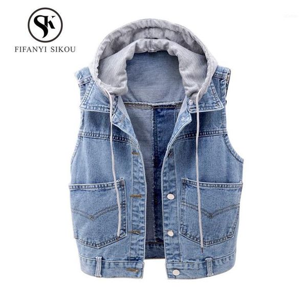 women's vests casual hooded denim vest jackeet female fashion pocket single breasted sleeveless coat women loose plus size s-5xl, Black;white
women's vests casual hooded denim vest jackeet female fashion pocket single breasted sleeveless coat women loose plus size s-5xl, Black;white