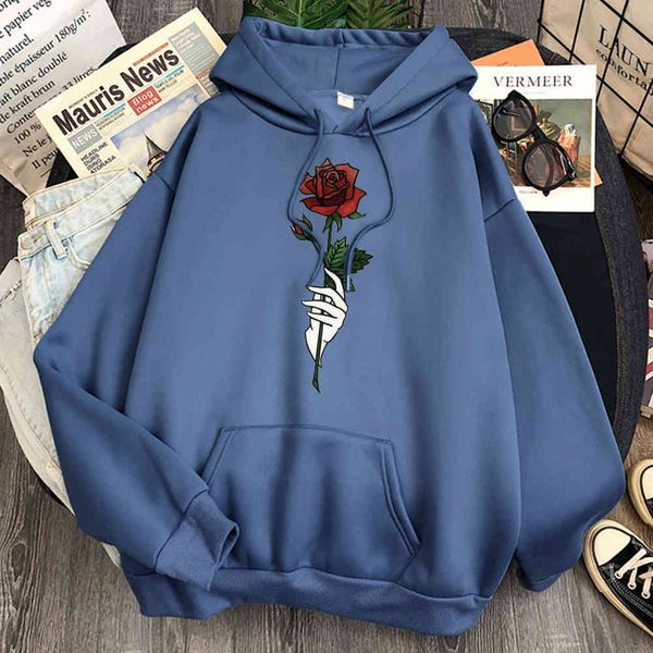 red rose printed sweatshirt casual pocket harajuku cartoon women's comfortable hip hop hoodie, Black
red rose printed sweatshirt casual pocket harajuku cartoon women's comfortable hip hop hoodie, Black