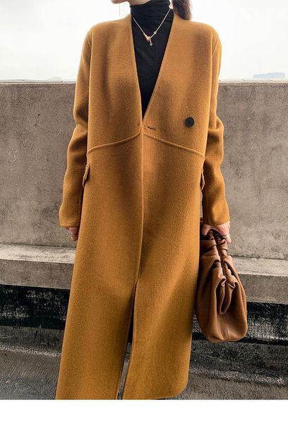 women's wool & blends women elegant long coat single button solid color sleeve chic outerwear ladies v-neck overcoat autumn winter 2021, Black
women's wool & blends women elegant long coat single button solid color sleeve chic outerwear ladies v-neck overcoat autumn winter 2021, Black