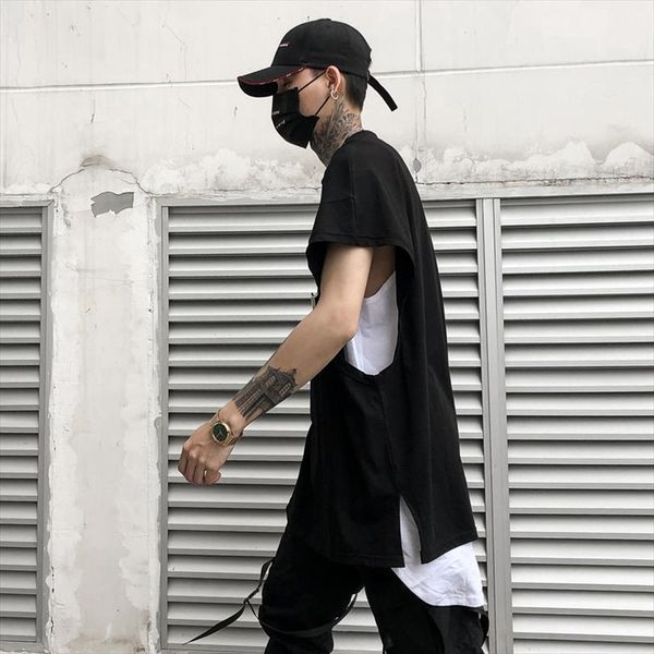 high street sleeveless tank men loose o neck hiphop punk style split side black color summer, White;black
high street sleeveless tank men loose o neck hiphop punk style split side black color summer, White;black