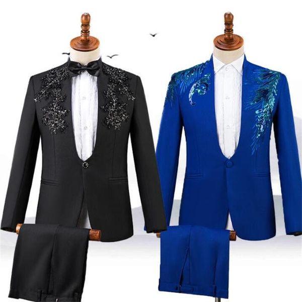 men's suits & blazers stand collar sequins blazer men groom suit set with pants mens wedding costume singer stage cloth formal dress bl, White;black
men's suits & blazers stand collar sequins blazer men groom suit set with pants mens wedding costume singer stage cloth formal dress bl, White;black