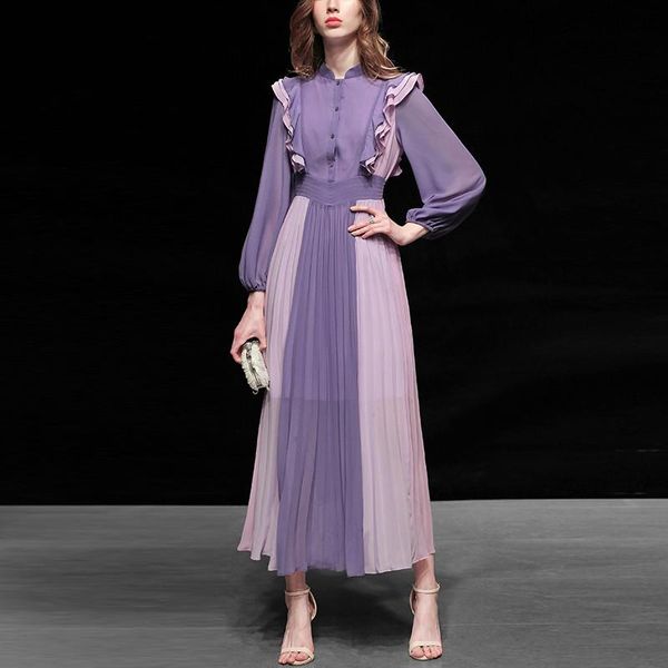 spring runway designers fashion ruffle patchwork color block purple long chiffon dress pleated vestidos party robe femme casual dresses, Black;gray
spring runway designers fashion ruffle patchwork color block purple long chiffon dress pleated vestidos party robe femme casual dresses, Black;gray