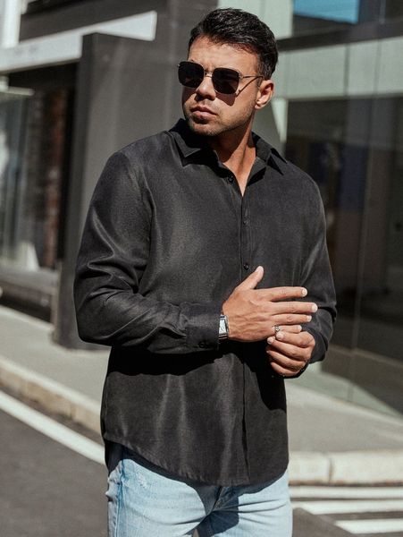 extended sizes men solid button front shirt b4r5#, White;black 
extended sizes men solid button front shirt b4r5#, White;black