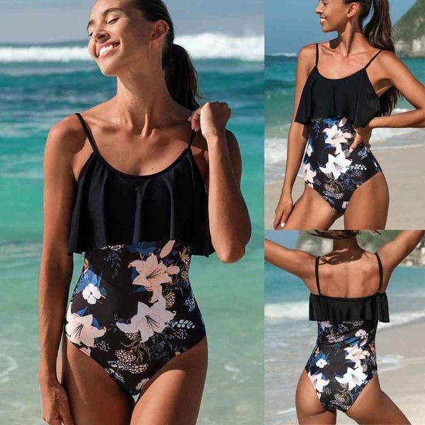 women's swimwear women flower print flouncing ruffled one piece fashion swinsuit high waist beachwear, White;black
women's swimwear women flower print flouncing ruffled one piece fashion swinsuit high waist beachwear, White;black