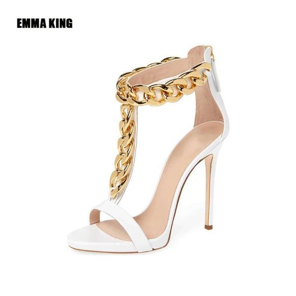 summer women white pu peep toe gold metal chain sandals back zipper cover heel thin party shoes 12 cm heels dress, Black
summer women white pu peep toe gold metal chain sandals back zipper cover heel thin party shoes 12 cm heels dress, Black