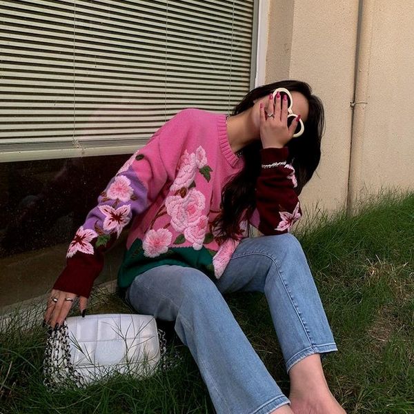 women's sweaters flower embroidery sweet cute korean fashion clothing women pullover knitwear autumn o-neck vintage jumper, White;black
women's sweaters flower embroidery sweet cute korean fashion clothing women pullover knitwear autumn o-neck vintage jumper, White;black