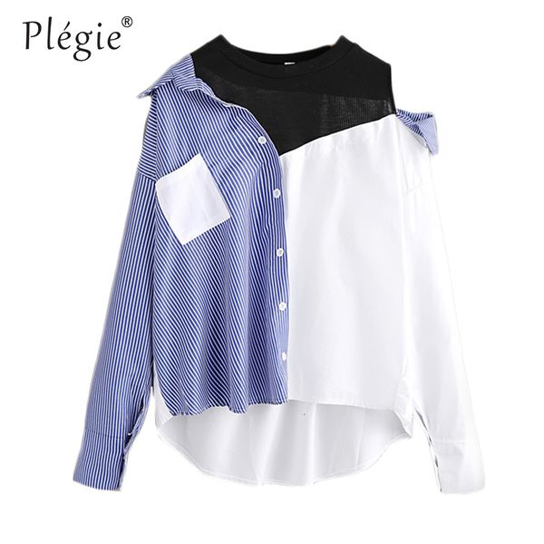 women's blouses & shirts plegie contrast patchwork shirt blouse women asymmetric open shoulder 2020 fashion striped cas, White
women's blouses & shirts plegie contrast patchwork shirt blouse women asymmetric open shoulder 2020 fashion striped cas, White