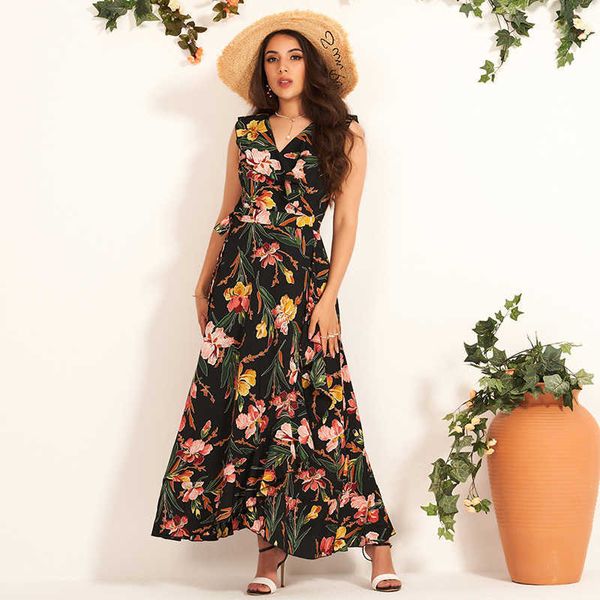 casual dresses summer fashion women's romantic sweet ruffled slit long skirt waist is thin and single large size sleeveless floral, Black;gray
casual dresses summer fashion women's romantic sweet ruffled slit long skirt waist is thin and single large size sleeveless floral, Black;gray