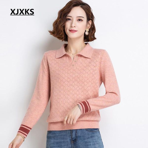 women's sweaters xjxks 2021 autumn winter women lapel sweater high-end comfortable cashmere knitted pullover, White;black
women's sweaters xjxks 2021 autumn winter women lapel sweater high-end comfortable cashmere knitted pullover, White;black