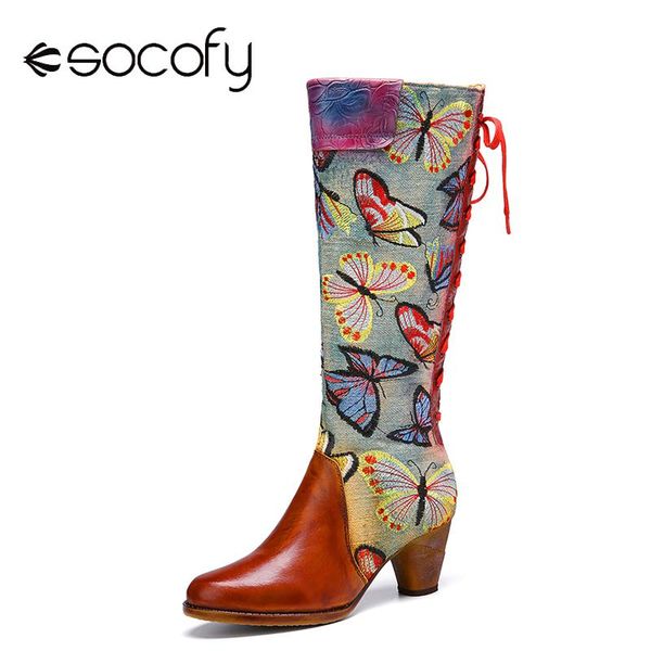 boots socofy women shoe genuine leather butterfly embroidery high heels pointed head chunky heel zipper retro mid-calf, Black
boots socofy women shoe genuine leather butterfly embroidery high heels pointed head chunky heel zipper retro mid-calf, Black