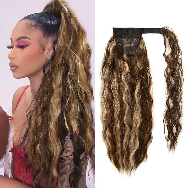 fasihon chestnut brown mixed honey blonde corn wave ponytail extension clip in - 18ch long wavy curly wrap around pony tail human hairpiece, Black
fasihon chestnut brown mixed honey blonde corn wave ponytail extension clip in - 18ch long wavy curly wrap around pony tail human hairpiece, Black