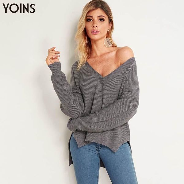 

women's sweaters yoins 2021 spring autumn winter sweater women knitted slitlong sleeves slit irregular hem casual jumper casaco feminin, White;black