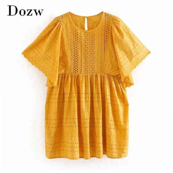 women sweet o neck cotton embroidery mini dress summer hollow out yellow dresses flare short sleeve holiday casual dress 210414, Black;gray
women sweet o neck cotton embroidery mini dress summer hollow out yellow dresses flare short sleeve holiday casual dress 210414, Black;gray