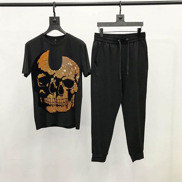 men's tracksuits summer shiny craft skull t-shirt black streetwear cotton sweatpants track suit loose sets, Gray
men's tracksuits summer shiny craft skull t-shirt black streetwear cotton sweatpants track suit loose sets, Gray