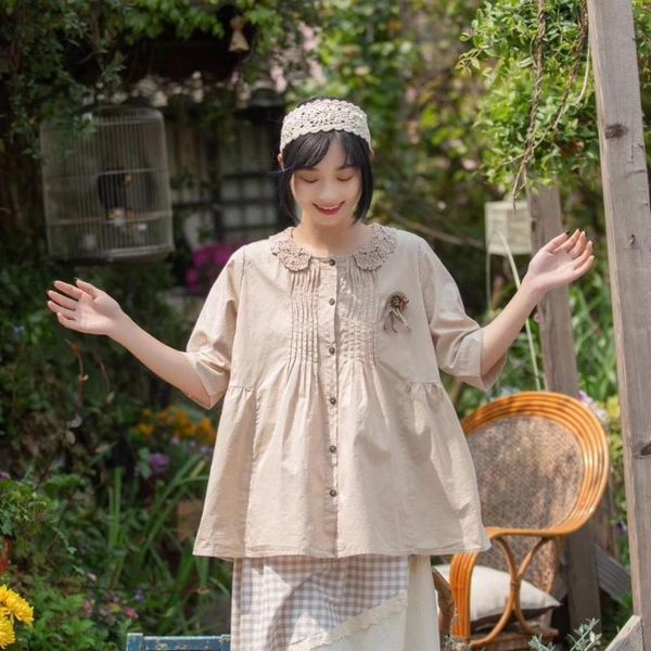 women's blouses & shirts summer mori lace doll collar seven-point sleeve shirt pleated ruffled female loose wild, White
women's blouses & shirts summer mori lace doll collar seven-point sleeve shirt pleated ruffled female loose wild, White