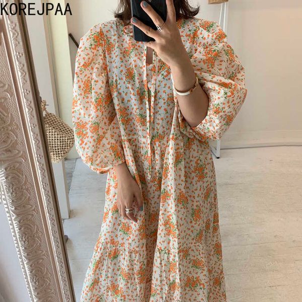 korejpaa women dress summer korea chic elegant temperament o-neck small floral back tie loose bubble sleeve long vestido 210526, Black;gray
korejpaa women dress summer korea chic elegant temperament o-neck small floral back tie loose bubble sleeve long vestido 210526, Black;gray