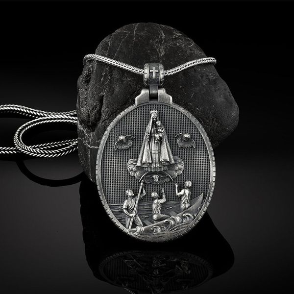 virgin mary medallion catholic pendant necklace christian accessories men's, Silver
virgin mary medallion catholic pendant necklace christian accessories men's, Silver