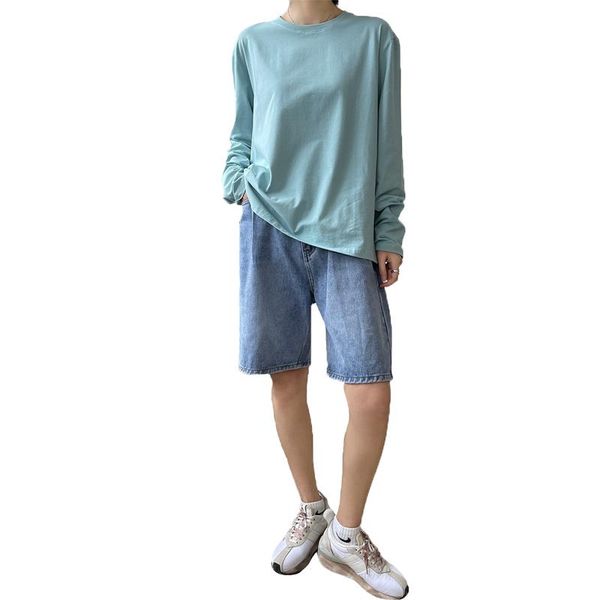 women's t-shirt summer casual solid color round neck long-sleeved loose, White
women's t-shirt summer casual solid color round neck long-sleeved loose, White