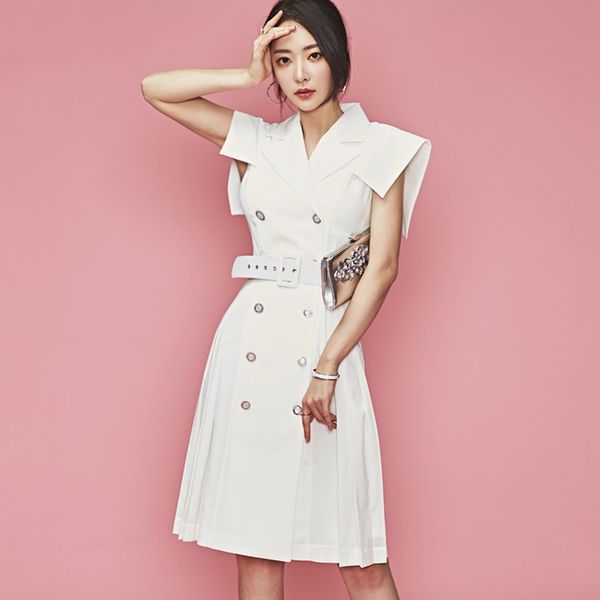 fashion summer women vestidos feminina dress pleated office lady business white with belt 210514, Black;gray
fashion summer women vestidos feminina dress pleated office lady business white with belt 210514, Black;gray