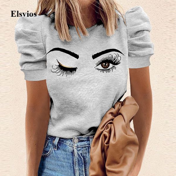 women's t-shirt summer short sleeve women tee fashion eyelashes printed pullover elegant puff shoulder round neck t streetwea, White
women's t-shirt summer short sleeve women tee fashion eyelashes printed pullover elegant puff shoulder round neck t streetwea, White
