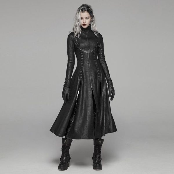 women's trench coats punk rave women dark long coat retro front zipper stand collar overcoat rock stage perform, Tan;black
women's trench coats punk rave women dark long coat retro front zipper stand collar overcoat rock stage perform, Tan;black