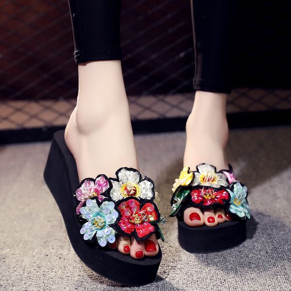platform flip flops female summer wear thick bottom flower sandals slippers slope with non-slip beach shoes c554, Black
platform flip flops female summer wear thick bottom flower sandals slippers slope with non-slip beach shoes c554, Black