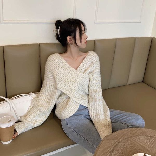 werueruyu autumn sweaters women off shoulder cross wrap sweater shirt slash neck short pullover knitwear 210608, White;black
werueruyu autumn sweaters women off shoulder cross wrap sweater shirt slash neck short pullover knitwear 210608, White;black