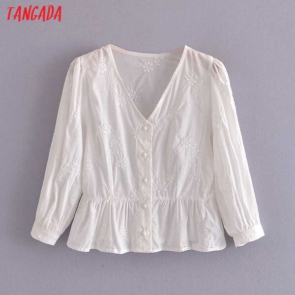 tangada women retro white embroidery romantic blouse shirt v neck chic female shirt dan14 210609
tangada women retro white embroidery romantic blouse shirt v neck chic female shirt dan14 210609