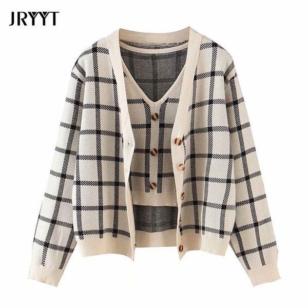 women's knits & tees casual two-piece knitted vest cardigan long sleeve slim fit plaid jacket ladies single-breasted sweater, White
women's knits & tees casual two-piece knitted vest cardigan long sleeve slim fit plaid jacket ladies single-breasted sweater, White