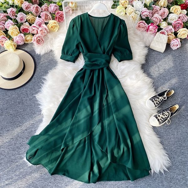 vestidos verano v neck dress women solid color elegant puff short sleeve lace-up casual ruffles vintage 210420, Black;gray
vestidos verano v neck dress women solid color elegant puff short sleeve lace-up casual ruffles vintage 210420, Black;gray