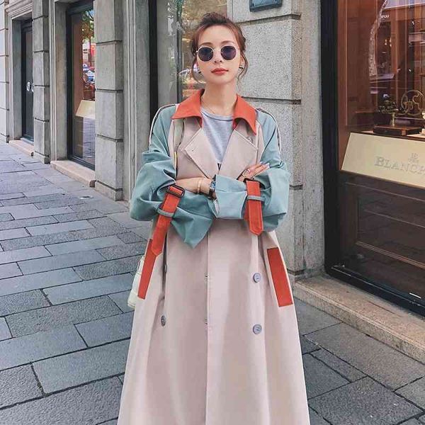 women's trench coats stitching contrast color loose windbreaker mid-length british coat lapel belt all-match fashion clothing udws, Tan;black
women's trench coats stitching contrast color loose windbreaker mid-length british coat lapel belt all-match fashion clothing udws, Tan;black