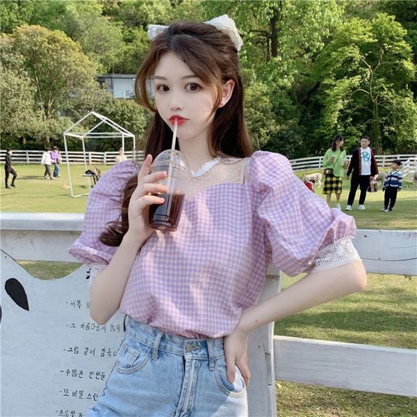 lucyever patchwork mesh o-neck women chiffon shirt summer casual puff short sleeve plaid shirts woman korean wild blouse ladies 210521, White
lucyever patchwork mesh o-neck women chiffon shirt summer casual puff short sleeve plaid shirts woman korean wild blouse ladies 210521, White